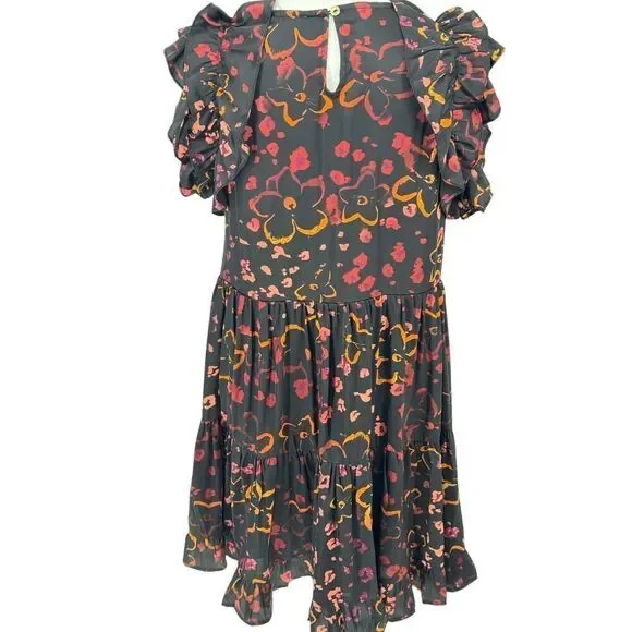 Entro Women's Ruffle Sleeve Floral Dress Black M Tiered Boho Mini Lined - Picture 5 of 13